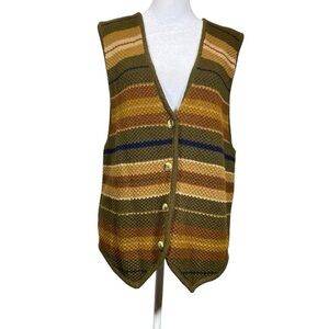 JAMIE SCOTT VINTAGE Women's size M multi-color earth tone knit button front vest